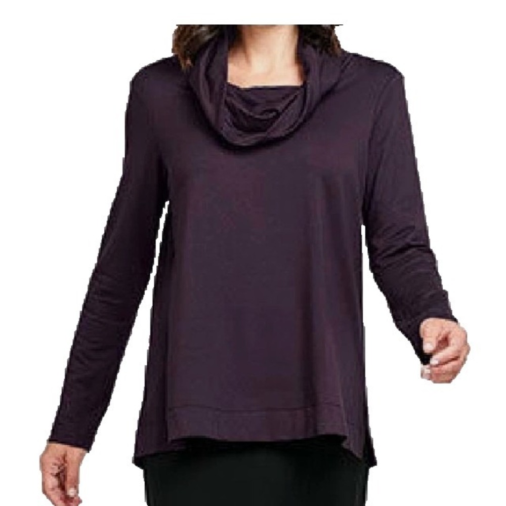 FLAX in Motion Black Tunic M Everyday Pullover Cowl neck‎ Shirt Top NWOT